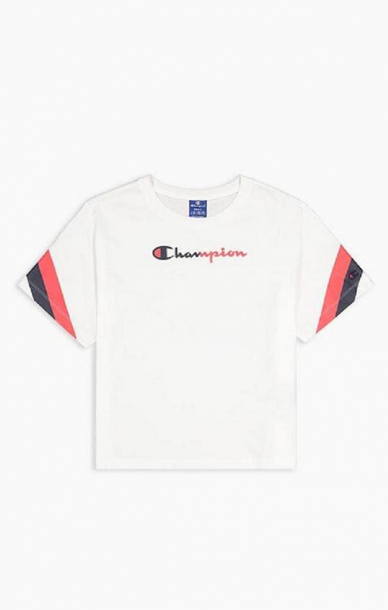 Champion Contrast Logo Stripe Jersey Top Női Póló Fehér | 6271-MYKXL