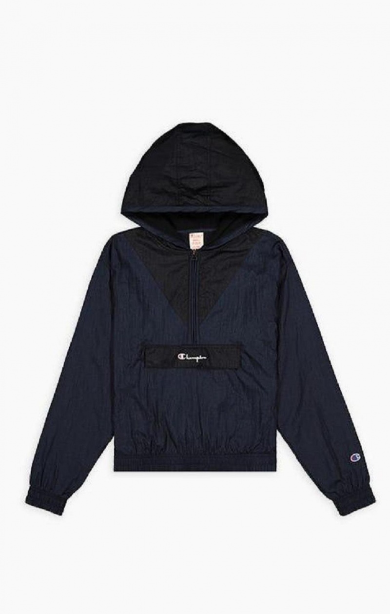 Champion Contrast Panel Half Zip-Up Hoodie Női Kapucnis Pulóver Sötétkék | 0452-AIRZY