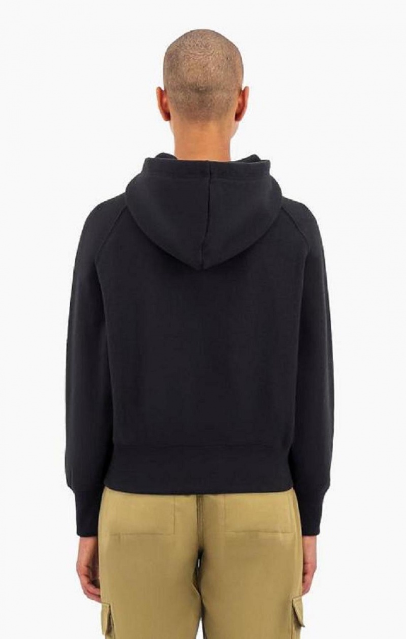 Champion Cropped C Logo Reverse Weave Hoodie Női Kapucnis Pulóver Fekete | 2741-GEDBH