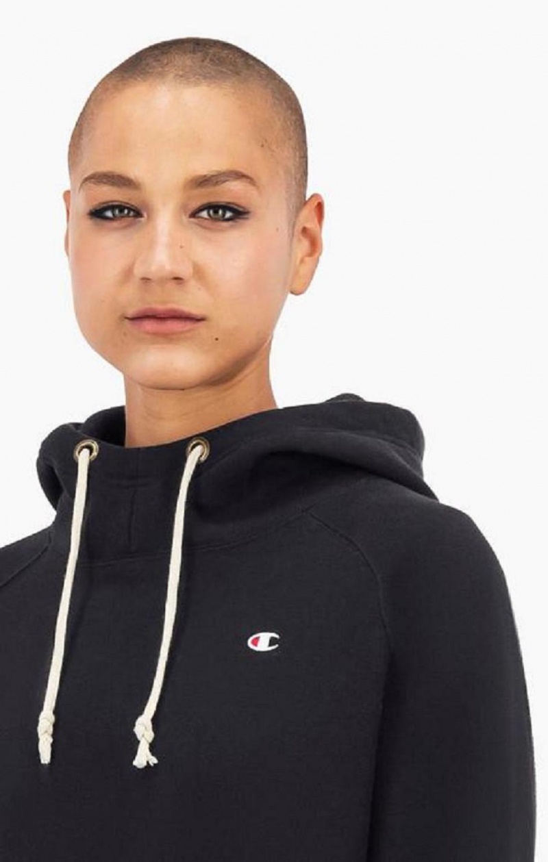 Champion Cropped C Logo Reverse Weave Hoodie Női Kapucnis Pulóver Fekete | 2741-GEDBH