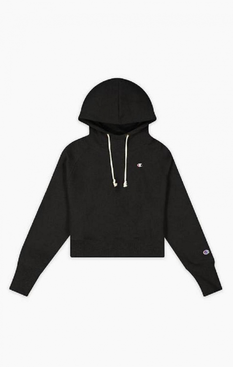 Champion Cropped C Logo Reverse Weave Hoodie Női Kapucnis Pulóver Fekete | 2741-GEDBH