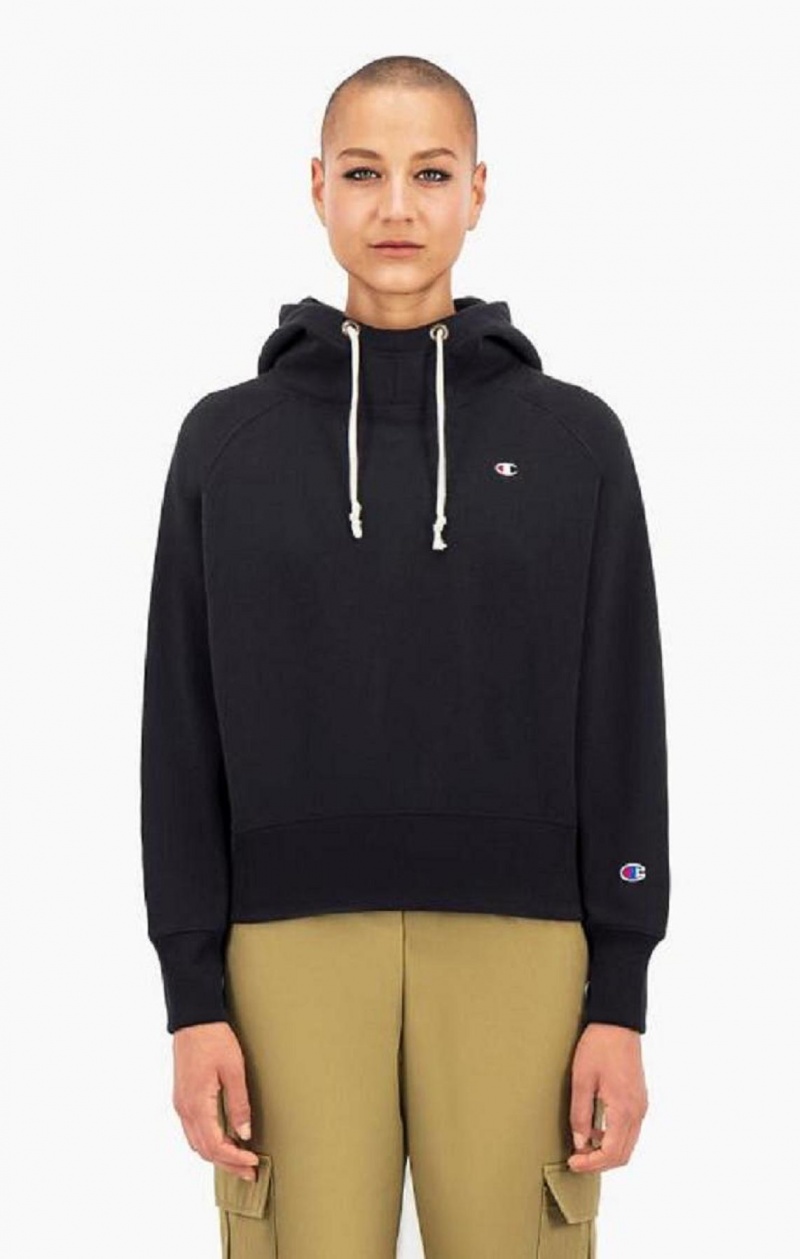 Champion Cropped C Logo Reverse Weave Hoodie Női Kapucnis Pulóver Fekete | 2741-GEDBH