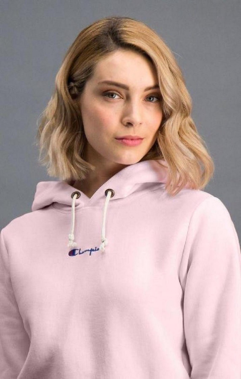 Champion Cropped Reverse Weave Script Logo Hoodie Női Kapucnis Pulóver Rózsaszín | 7084-HDSAV