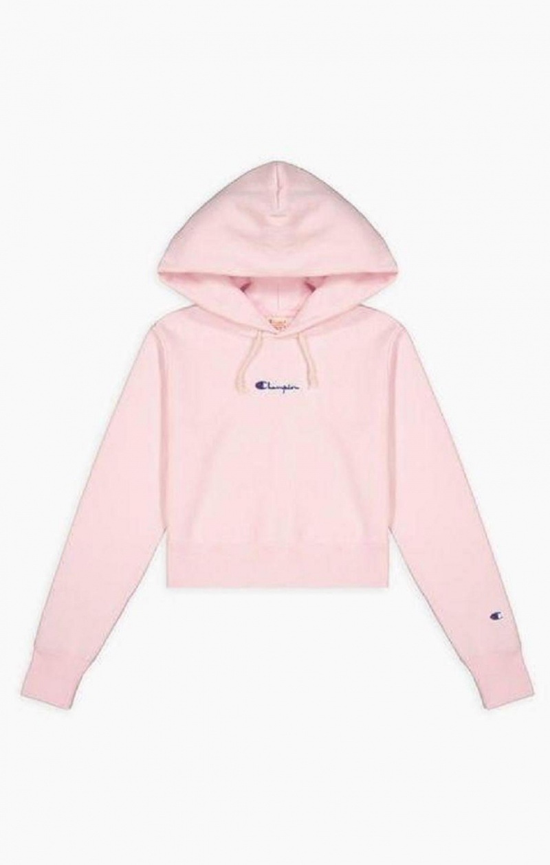 Champion Cropped Reverse Weave Script Logo Hoodie Női Kapucnis Pulóver Rózsaszín | 7084-HDSAV