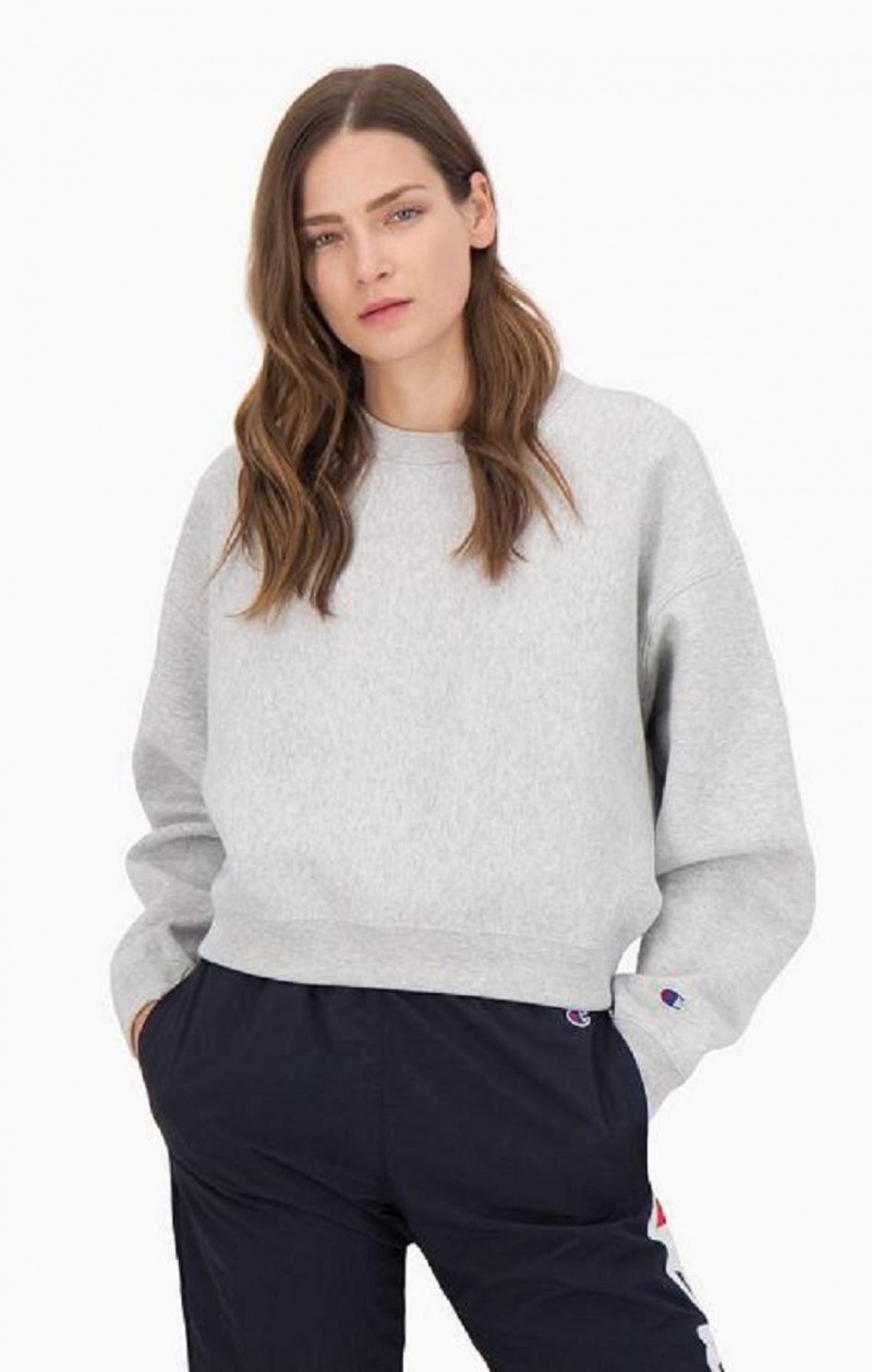 Champion Cropped Reverse Weave Sweatshirt Női Pulóverek Világos Szürke | 0143-ZQPTO