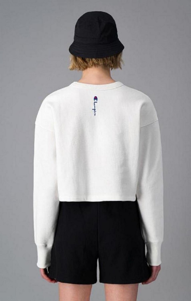 Champion Cropped Reverse Weave Sweatshirt Női Pulóverek Fehér | 7519-BYSEP