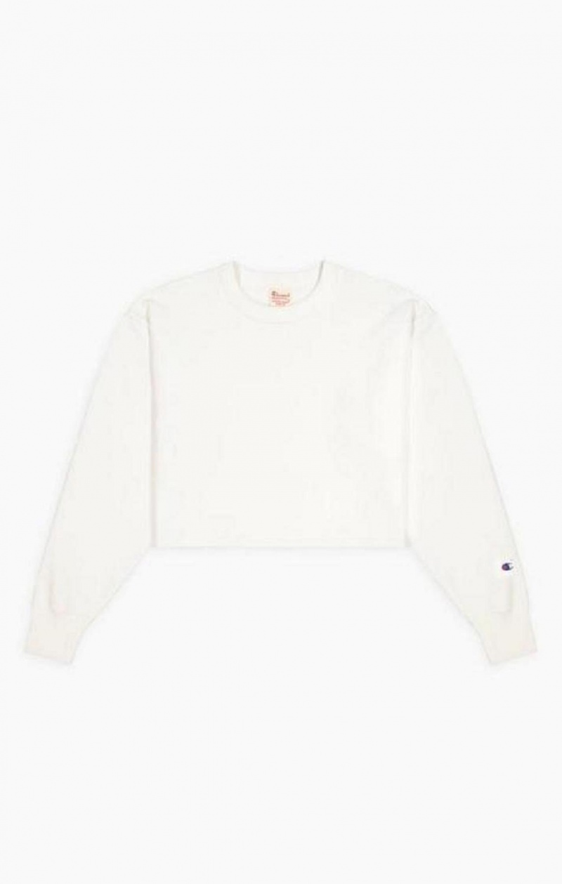 Champion Cropped Reverse Weave Sweatshirt Női Pulóverek Fehér | 7519-BYSEP