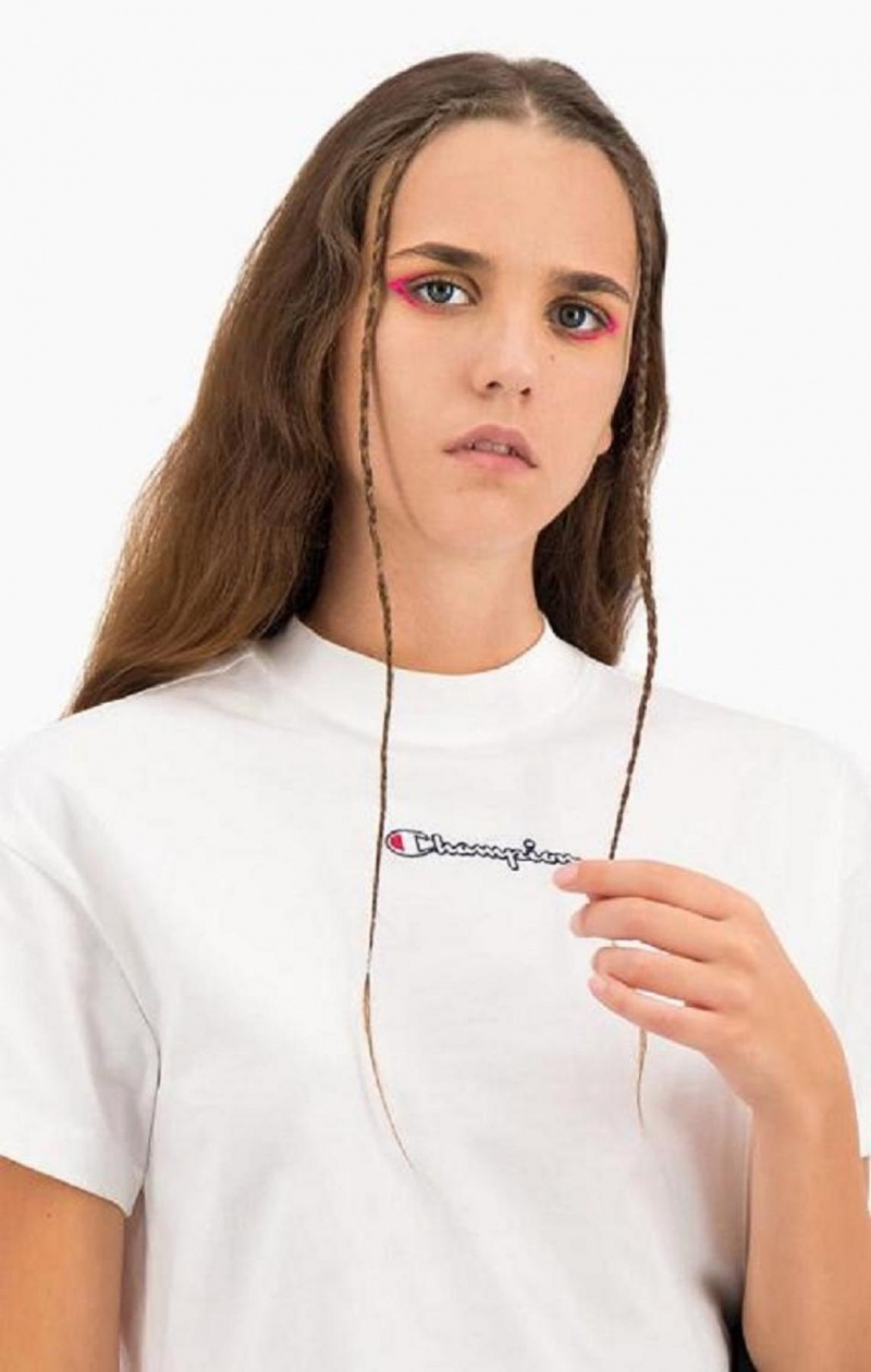 Champion Cropped Script Logo T-Shirt Női Póló Fehér | 9152-PVTDL