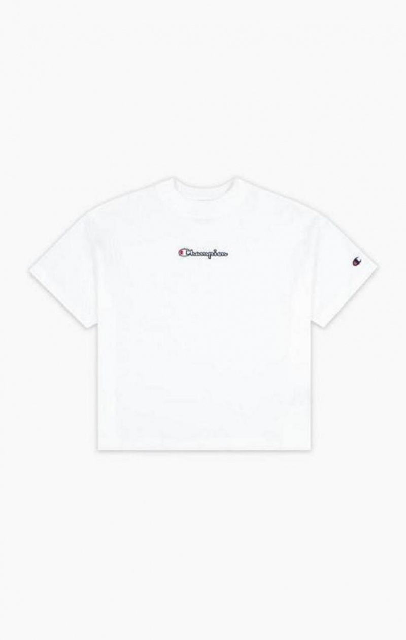 Champion Cropped Script Logo T-Shirt Női Póló Fehér | 9152-PVTDL