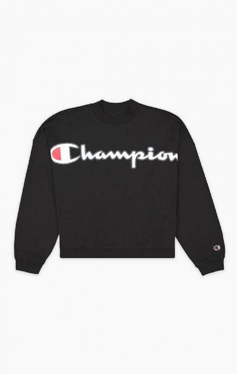 Champion Cropped Script Logo T-Shirt Női Póló Fekete | 1837-WNYJR