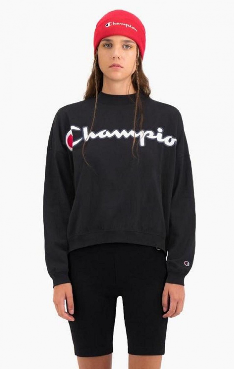 Champion Cropped Script Logo T-Shirt Női Póló Fekete | 1837-WNYJR