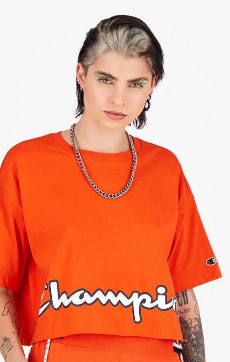 Champion Cropped Script Logo T-Shirt Női Póló Narancssárga | 3160-NJLFR