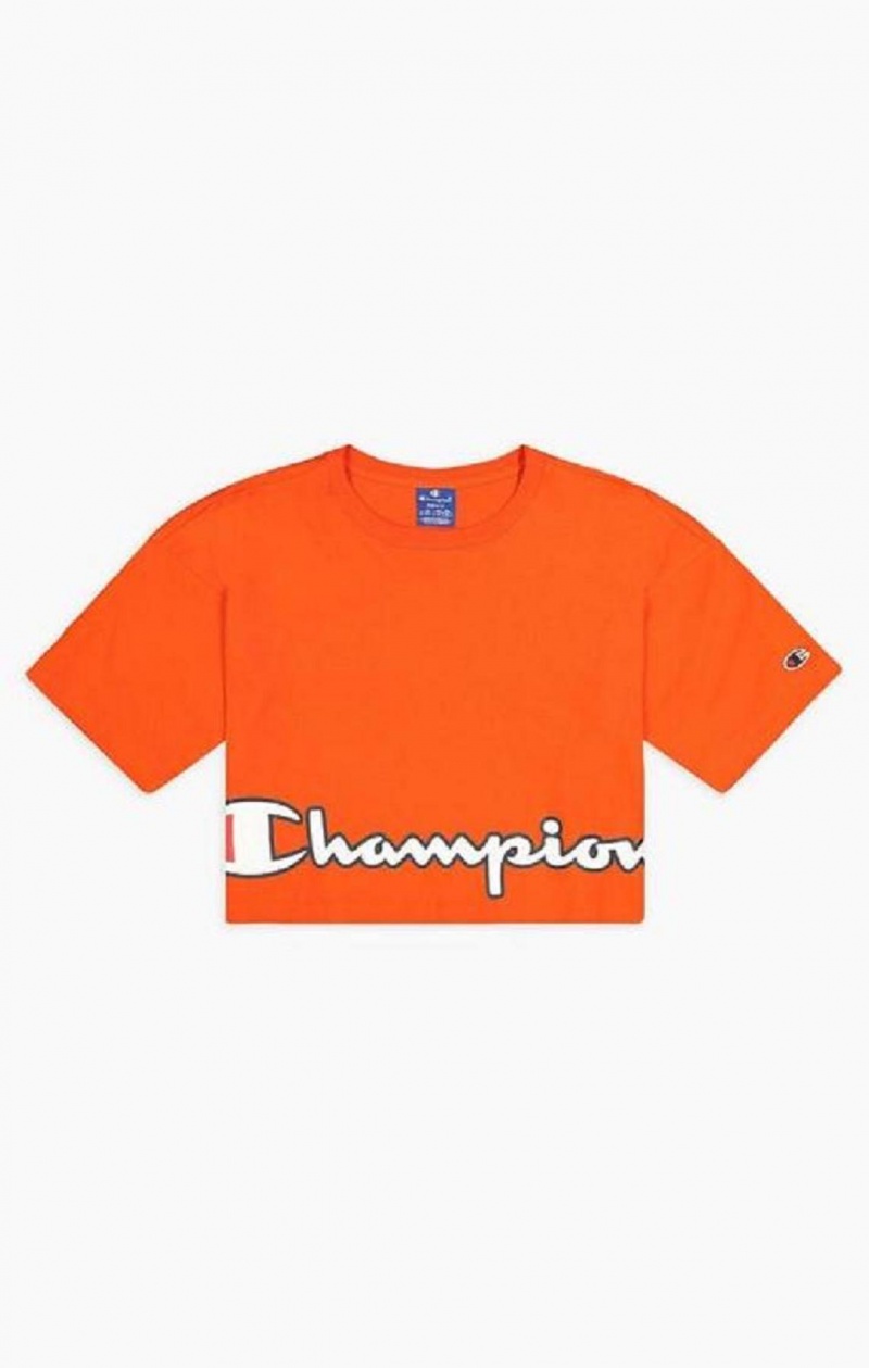 Champion Cropped Script Logo T-Shirt Női Póló Narancssárga | 3160-NJLFR