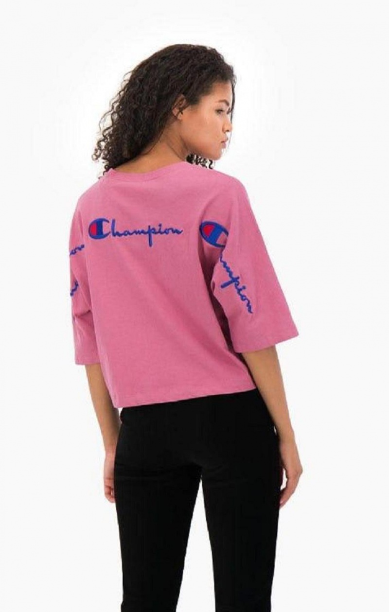 Champion Cropped Script Logo T-Shirt Női Póló Piros | 4172-KICER