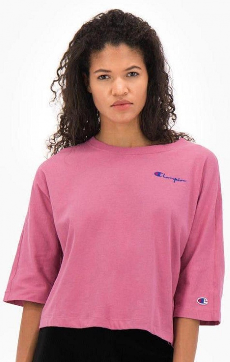 Champion Cropped Script Logo T-Shirt Női Póló Piros | 4172-KICER