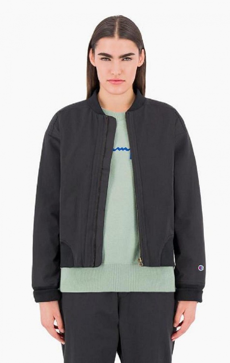 Champion Cropped Stretch Bomber Jacket Női Kabát Fekete | 4219-DILMW