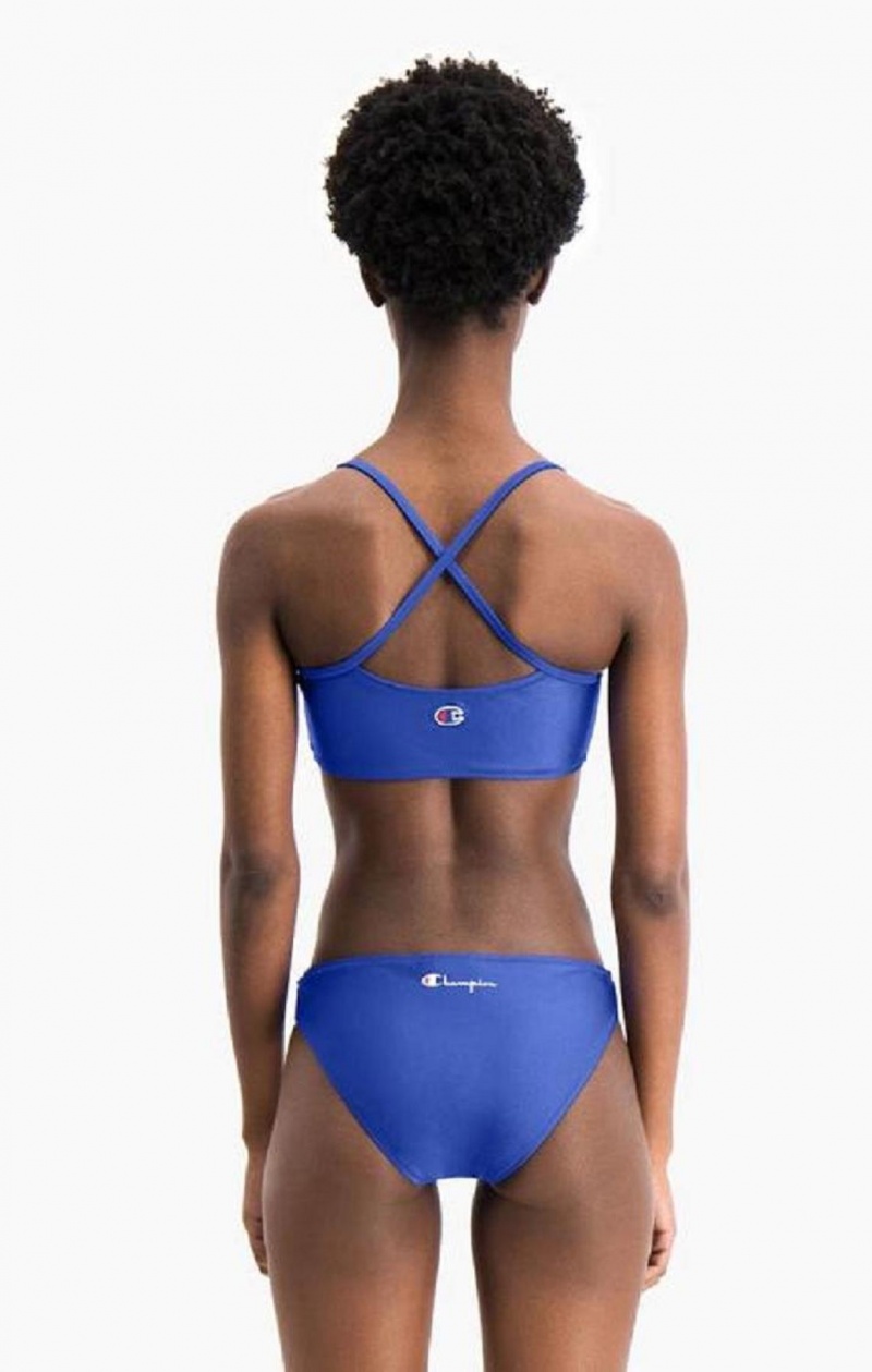 Champion Cross Back V Neck Script Logo Bikini Top Női Fürdőruha Kék | 9461-GZFVW