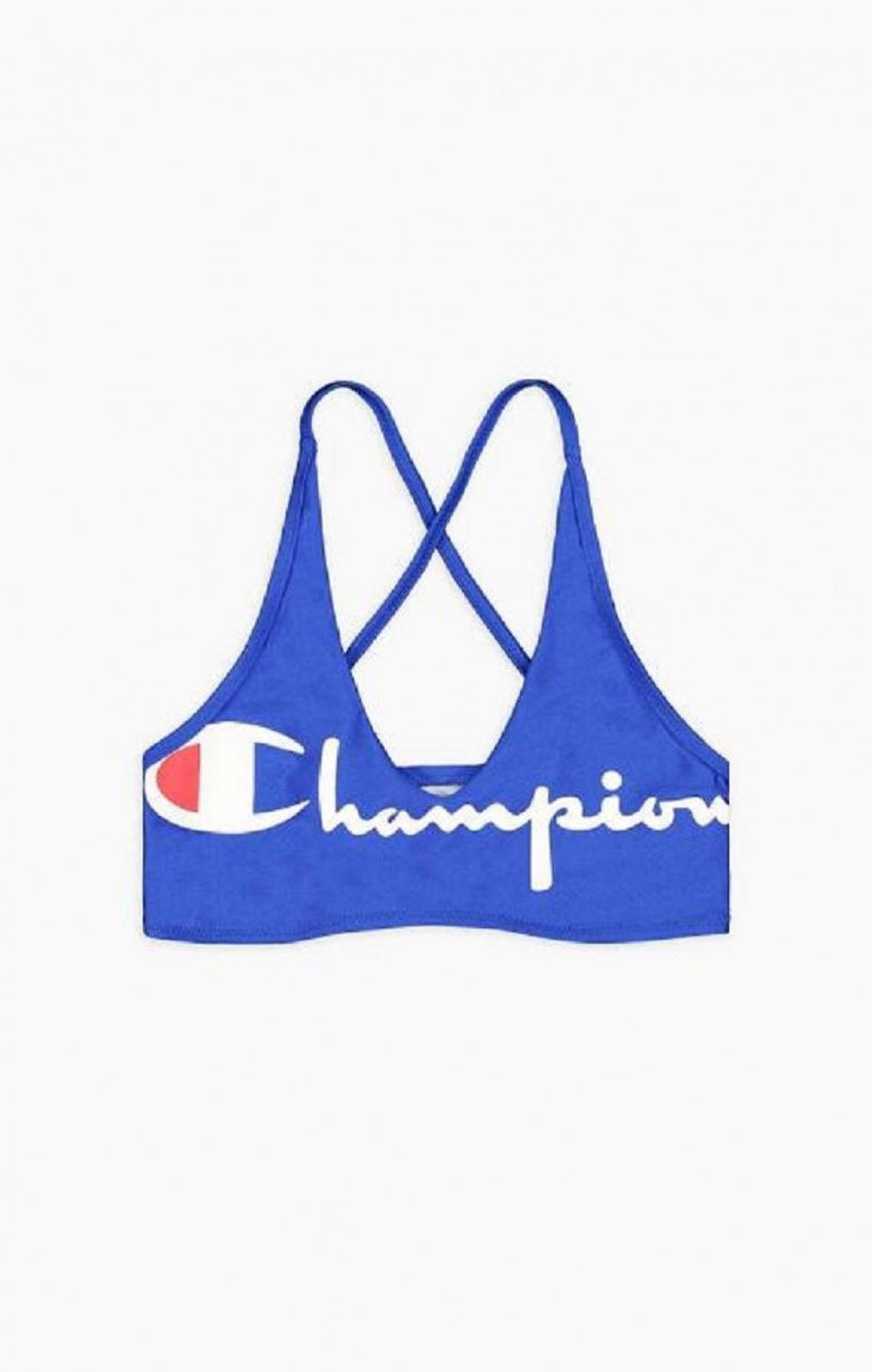 Champion Cross Back V Neck Script Logo Bikini Top Női Fürdőruha Kék | 9461-GZFVW