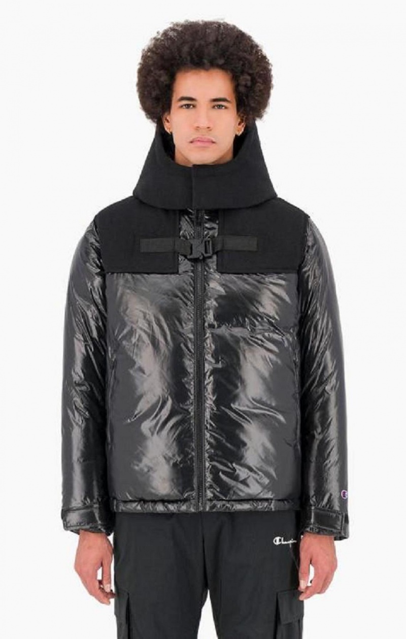 Champion Csatos Yoke Panel Zip-Up Párnázott Jacket Férfi Kabát Fekete | 7261-WTIUG