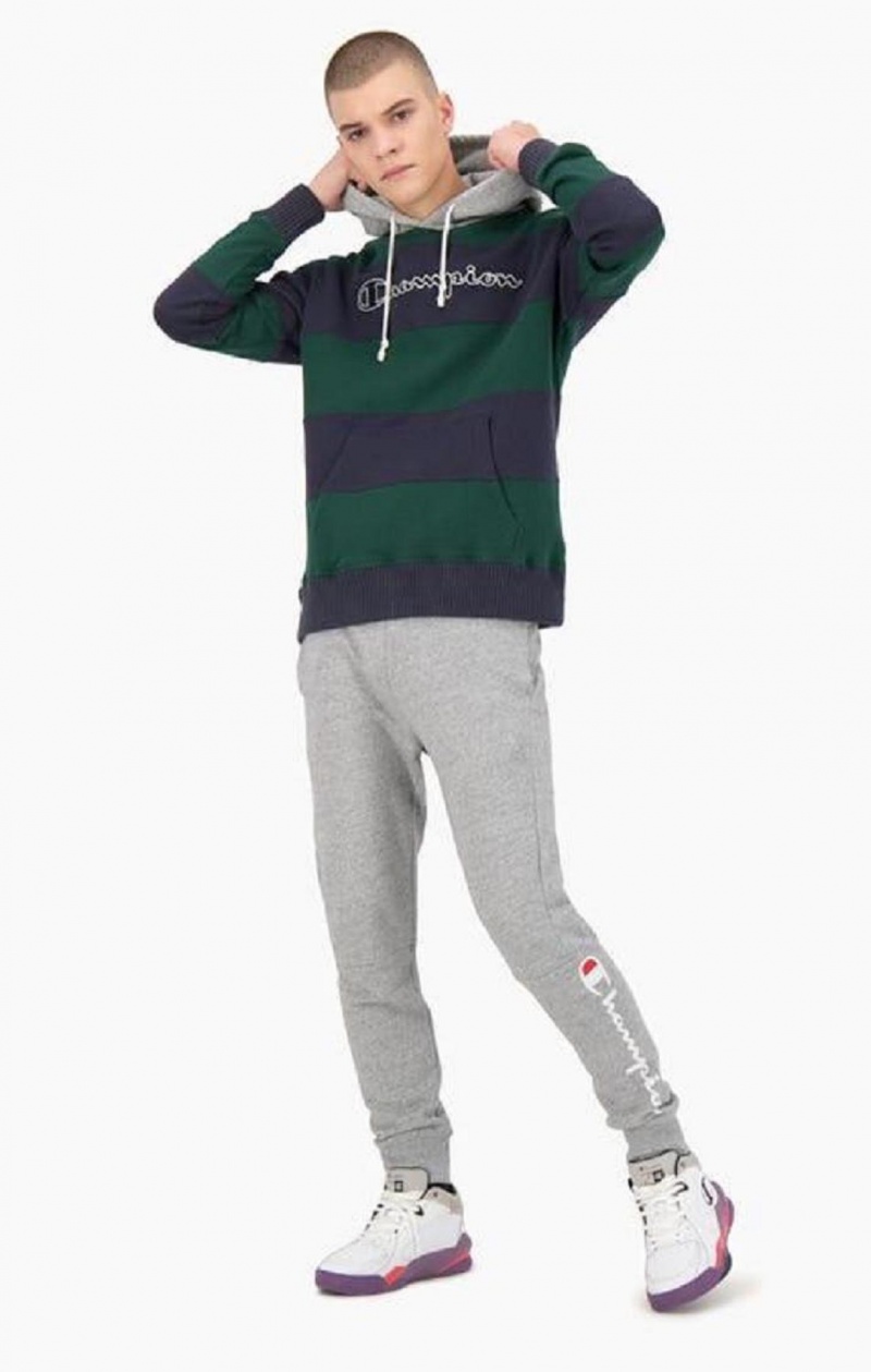 Champion Csíkos Contrast Hood Hoodie Férfi Kapucnis Pulóver Zöld | 5631-NUDHI