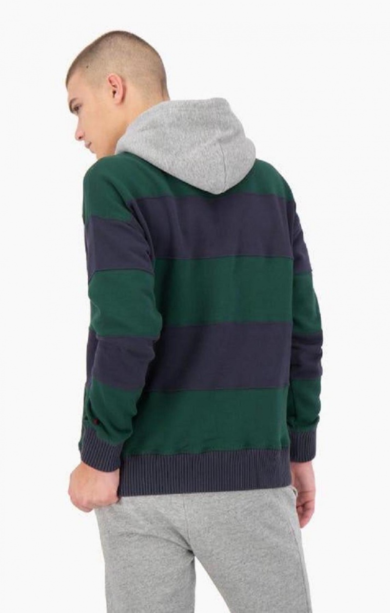 Champion Csíkos Contrast Hood Hoodie Férfi Kapucnis Pulóver Zöld | 5631-NUDHI