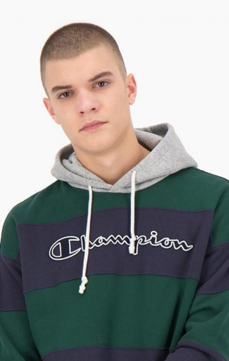 Champion Csíkos Contrast Hood Hoodie Férfi Kapucnis Pulóver Zöld | 5631-NUDHI