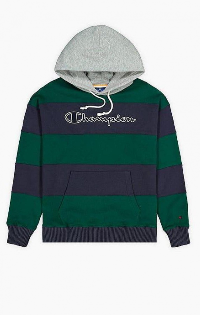 Champion Csíkos Contrast Hood Hoodie Férfi Kapucnis Pulóver Zöld | 5631-NUDHI