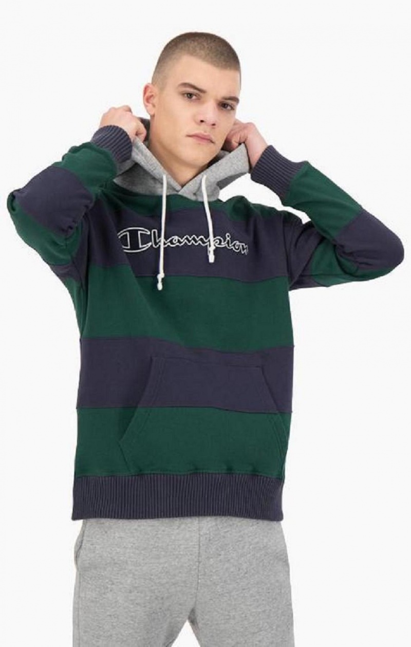 Champion Csíkos Contrast Hood Hoodie Férfi Kapucnis Pulóver Zöld | 5631-NUDHI