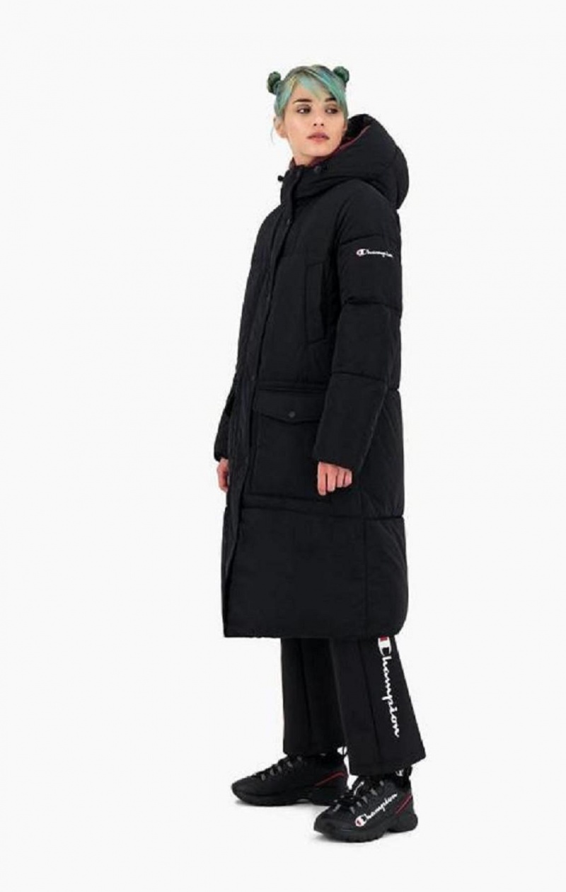 Champion Csuklyás Long Parka Coat Női Kabát Fekete | 1290-EVYZI