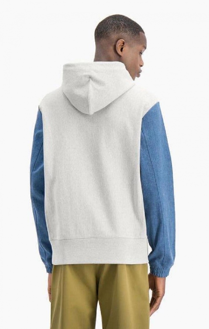 Champion Denim Sleeve Reverse Weave Hoodie Férfi Kapucnis Pulóver Világos Szürke | 7365-SQHET