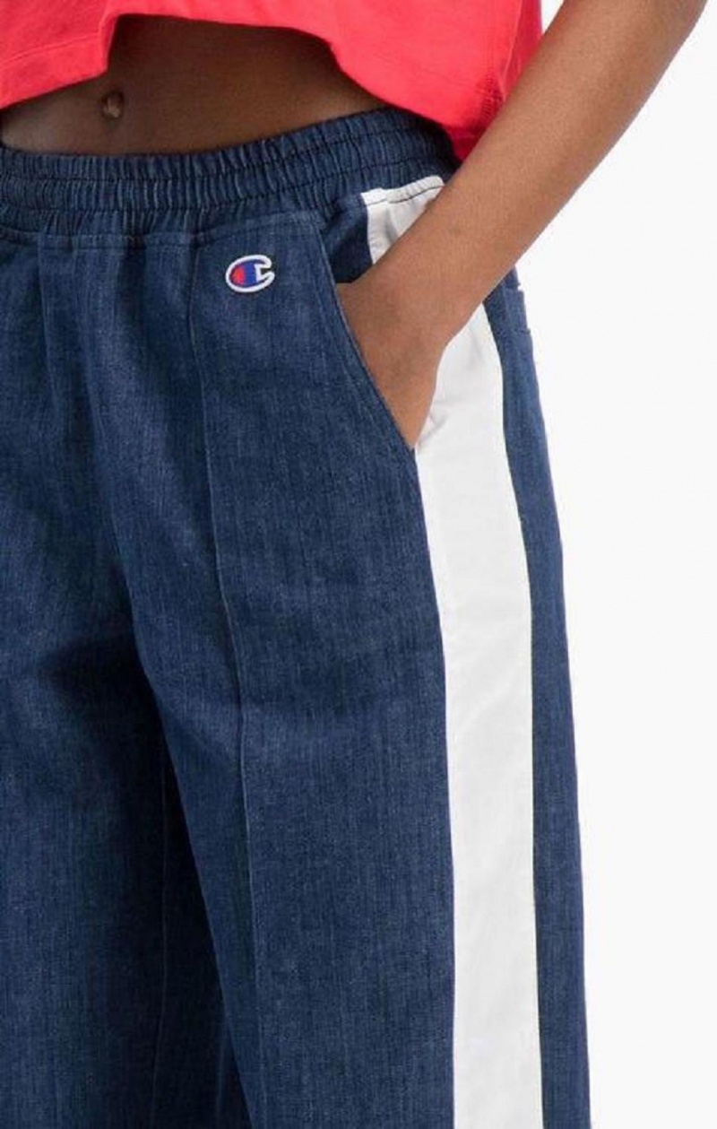 Champion Denim Stripe Flared Pálya Pants Női Jogger Nadrág Türkiz Kék | 6973-NTBGV