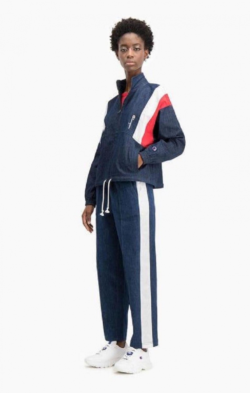 Champion Denim Stripe Pálya Jacket Női Kabát Türkiz Kék | 4217-YJHMT