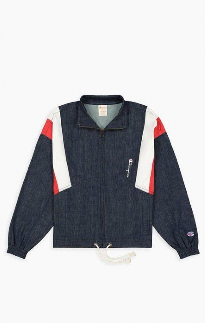 Champion Denim Stripe Pálya Jacket Női Kabát Türkiz Kék | 4217-YJHMT