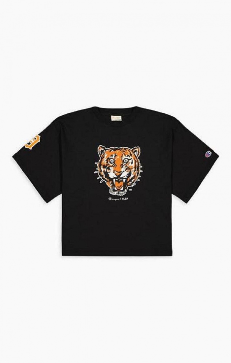 Champion Detroit MLB Cropped T-Shirt Női Póló Fekete | 7495-AYLJX