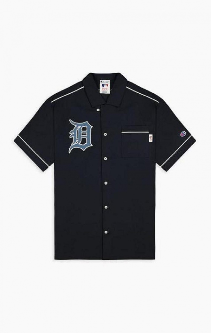 Champion Detroit MLB Rövid Sleeved Shirt Férfi Póló Fekete | 0951-IXCUY