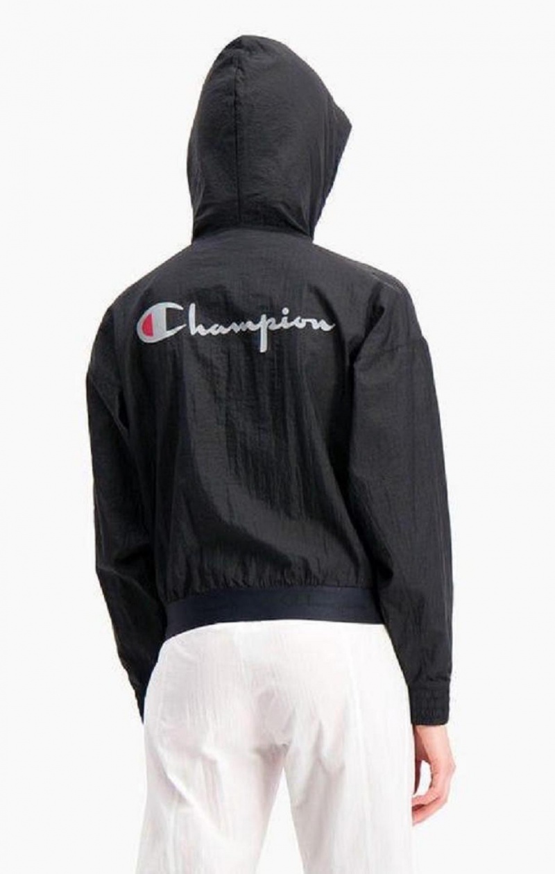 Champion Diagonal Stripe Csuklyás Rain Jacket Női Kabát Fekete Fehér | 0367-ODBHT