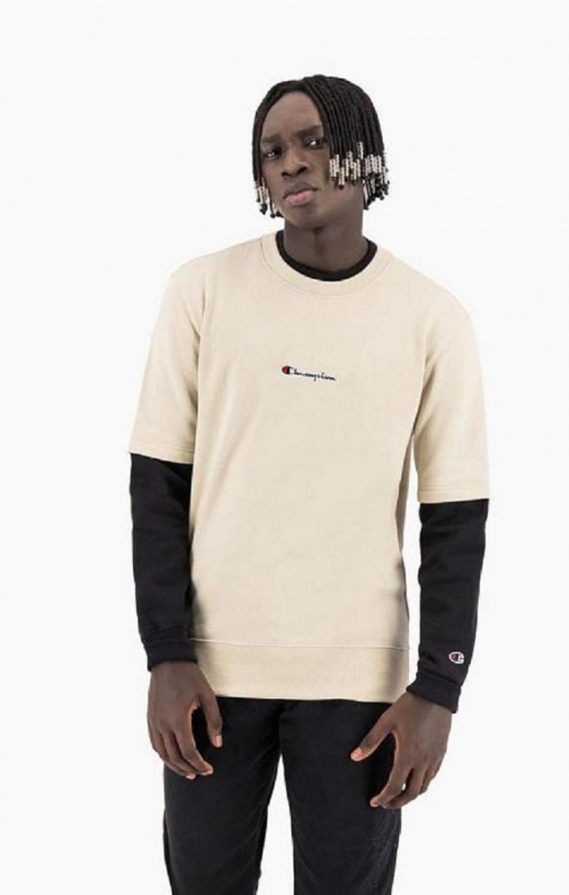 Champion Double Layer Crew Neck Sweatshirt Férfi Pulóverek Barna | 6235-QDSTU