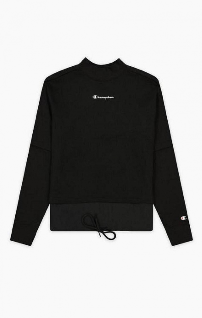 Champion Double Layer Script Logo Fleece Sweatshirt Női Pulóverek Fekete | 4875-QISPE