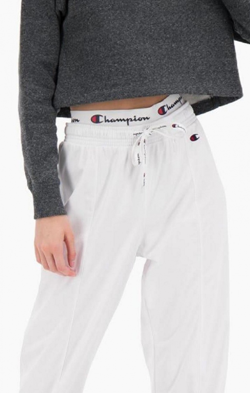 Champion Double Waistband Popper Pálya Pants Női Jogger Nadrág Fehér | 5102-PELNA