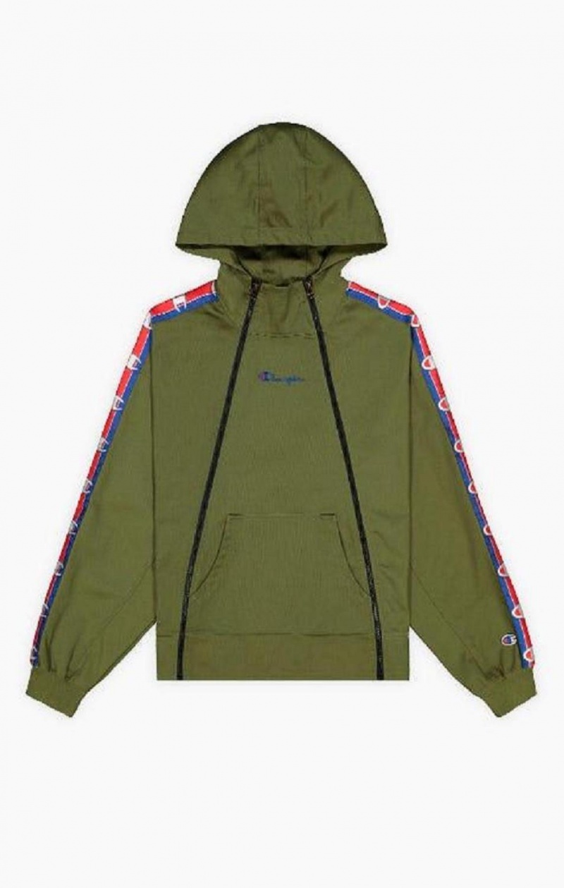 Champion Double Zip Logo Tape Utility Csuklyás Jacket Női Kapucnis Pulóver Olivazöld Zöld | 8964-JPEBG