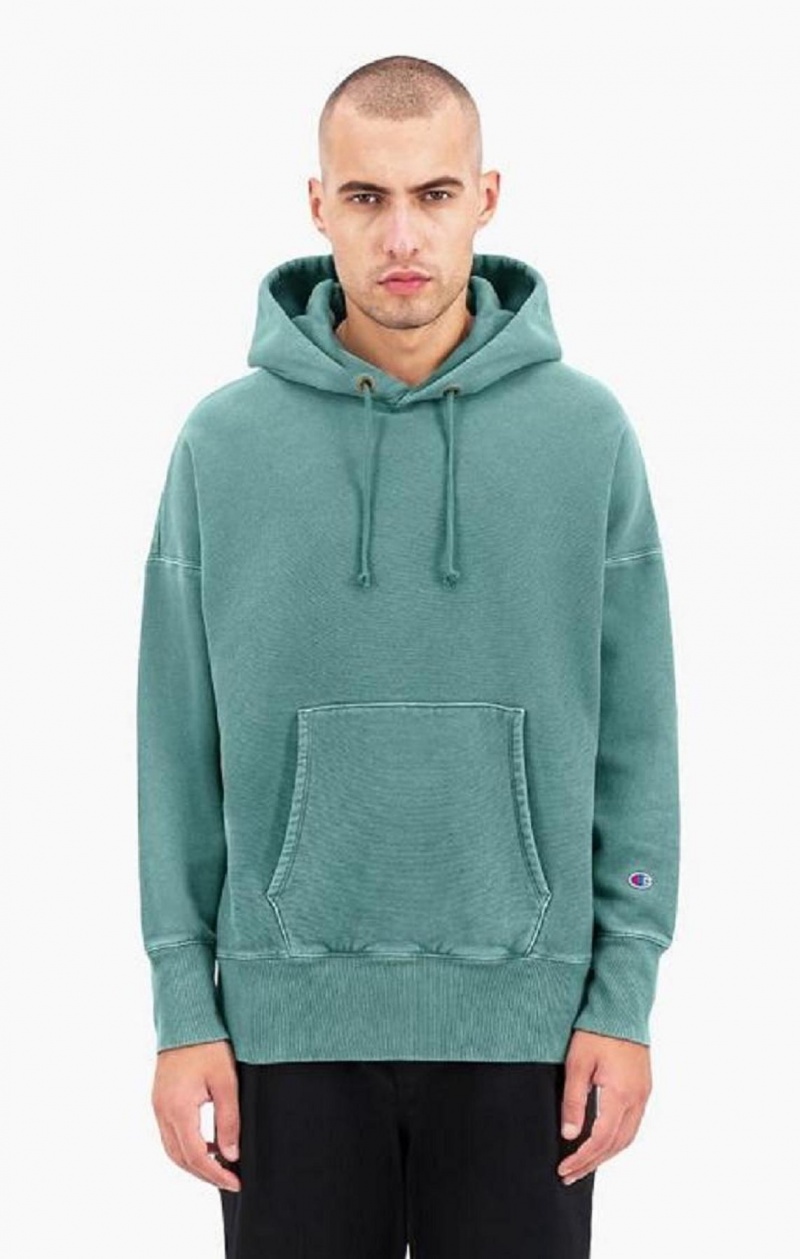 Champion Drop Shoulder Reverse Weave Hoodie Férfi Kapucnis Pulóver Zöld | 9604-ECFUD