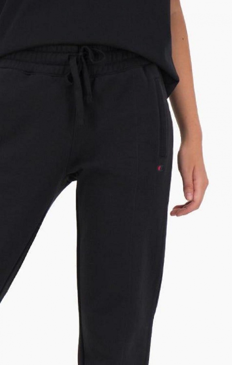 Champion Egyenes Leg Pamut Fleece Joggers Női Jogger Nadrág Fekete | 9083-KVLMY