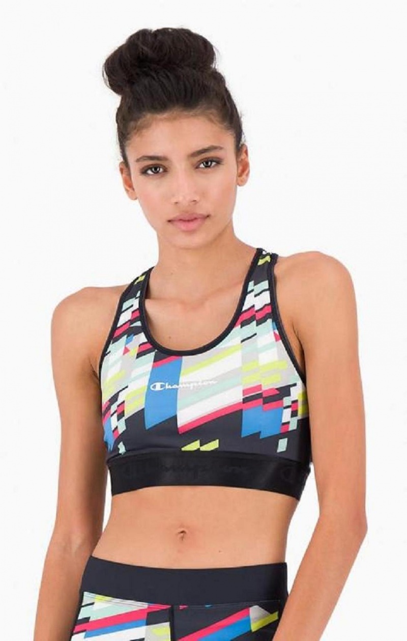 Champion Embossed Logo Tape Sports Bra Női Sport Melltartó Fekete | 1257-HDUCR