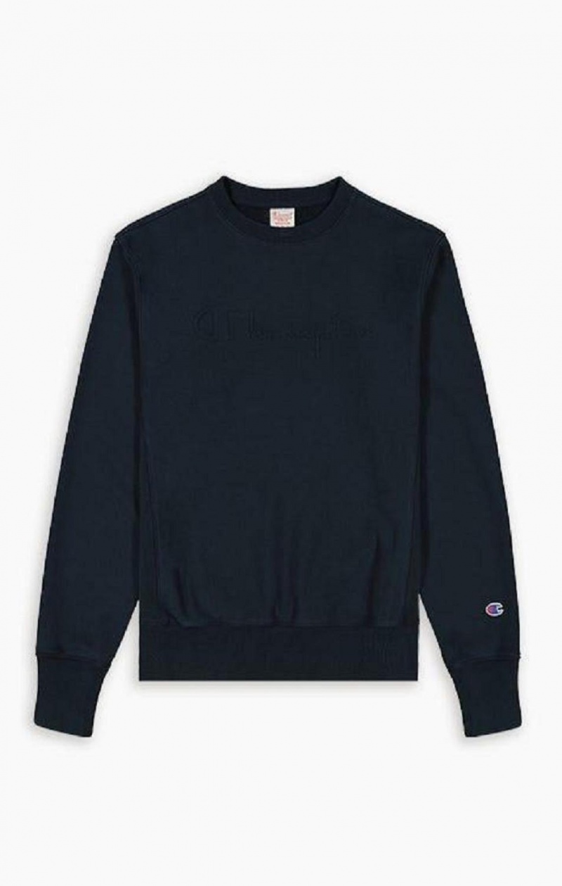 Champion Embossed Script Logo Reverse Weave Sweatshirt Férfi Pulóverek Sötéttürkiz | 5072-HZLBG