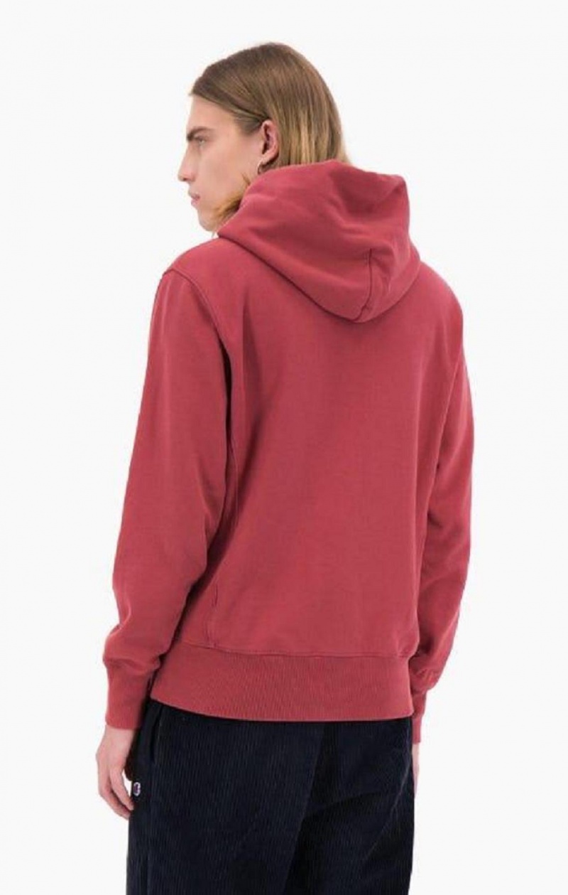 Champion Embossed Script Logo Reverse Weave Hoodie Férfi Kapucnis Pulóver Piros | 6249-KTZLA