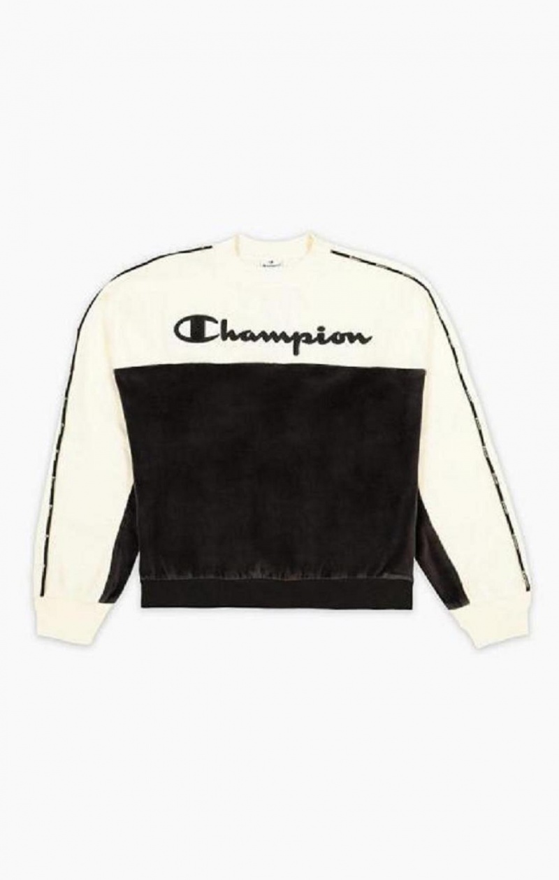 Champion Embroidered Logo Velour Sweatshirt Női Pulóverek Fekete | 3152-SQLJZ