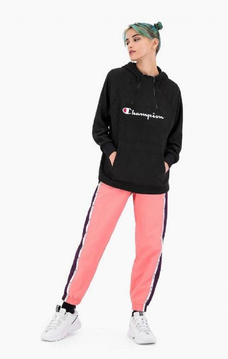 Champion Explorer Double Zip Detail Polar Fleece Hoodie Női Kapucnis Pulóver Fekete | 9647-AQLZS