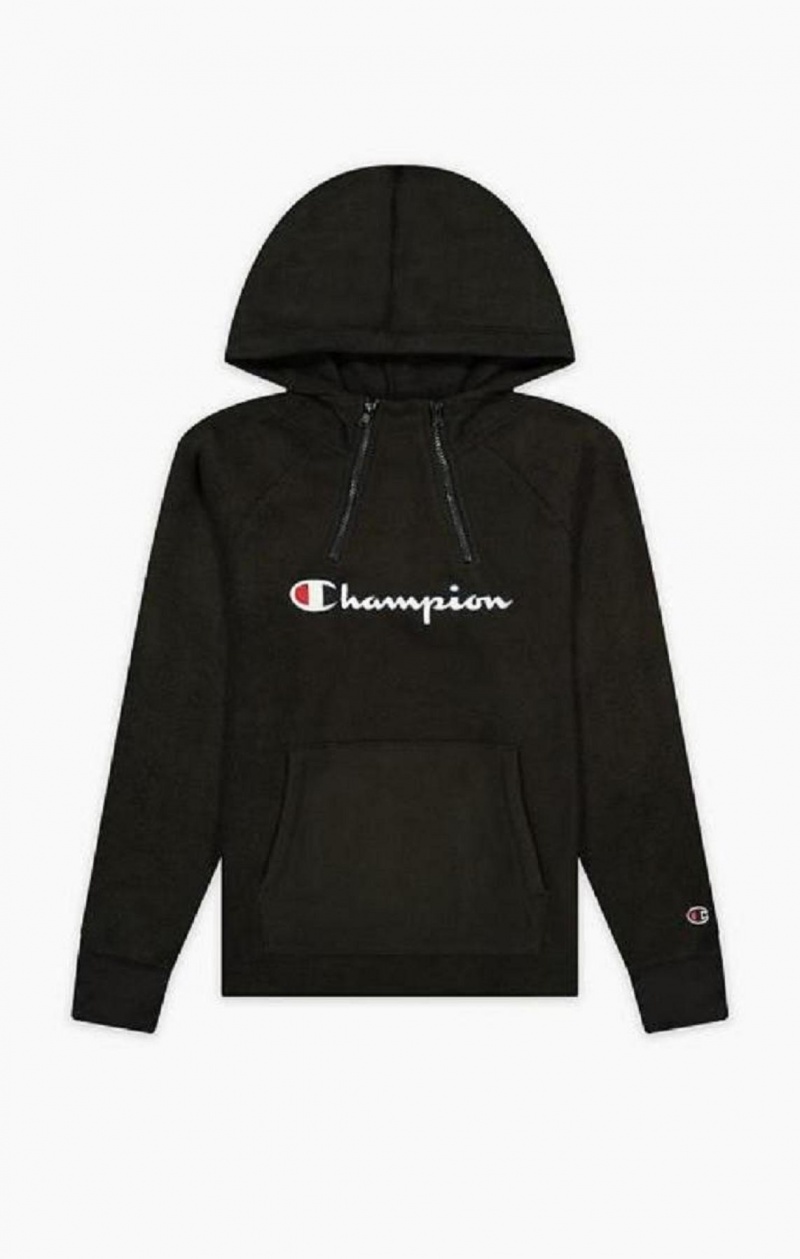 Champion Explorer Double Zip Detail Polar Fleece Hoodie Női Kapucnis Pulóver Fekete | 9647-AQLZS