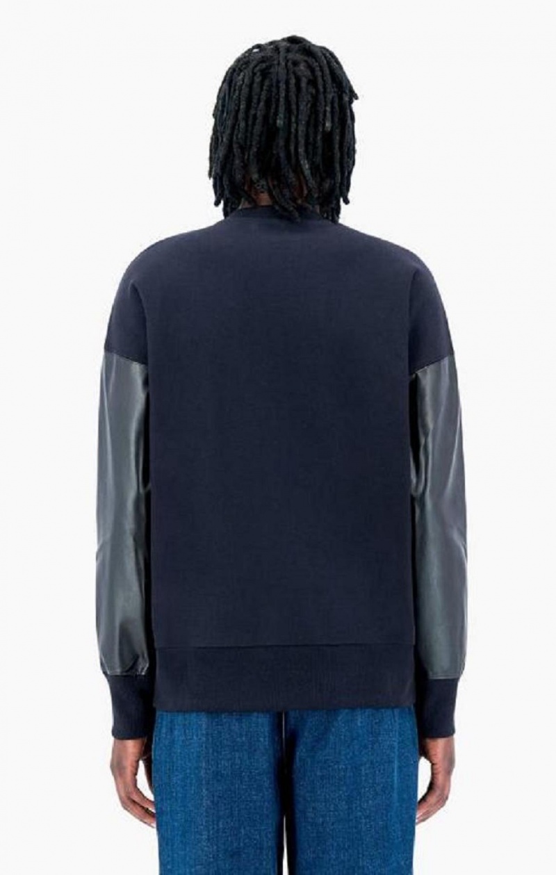 Champion Faux Bőr Panel Reverse Weave Sweatshirt Férfi Pulóverek Fekete | 0325-LRQVB