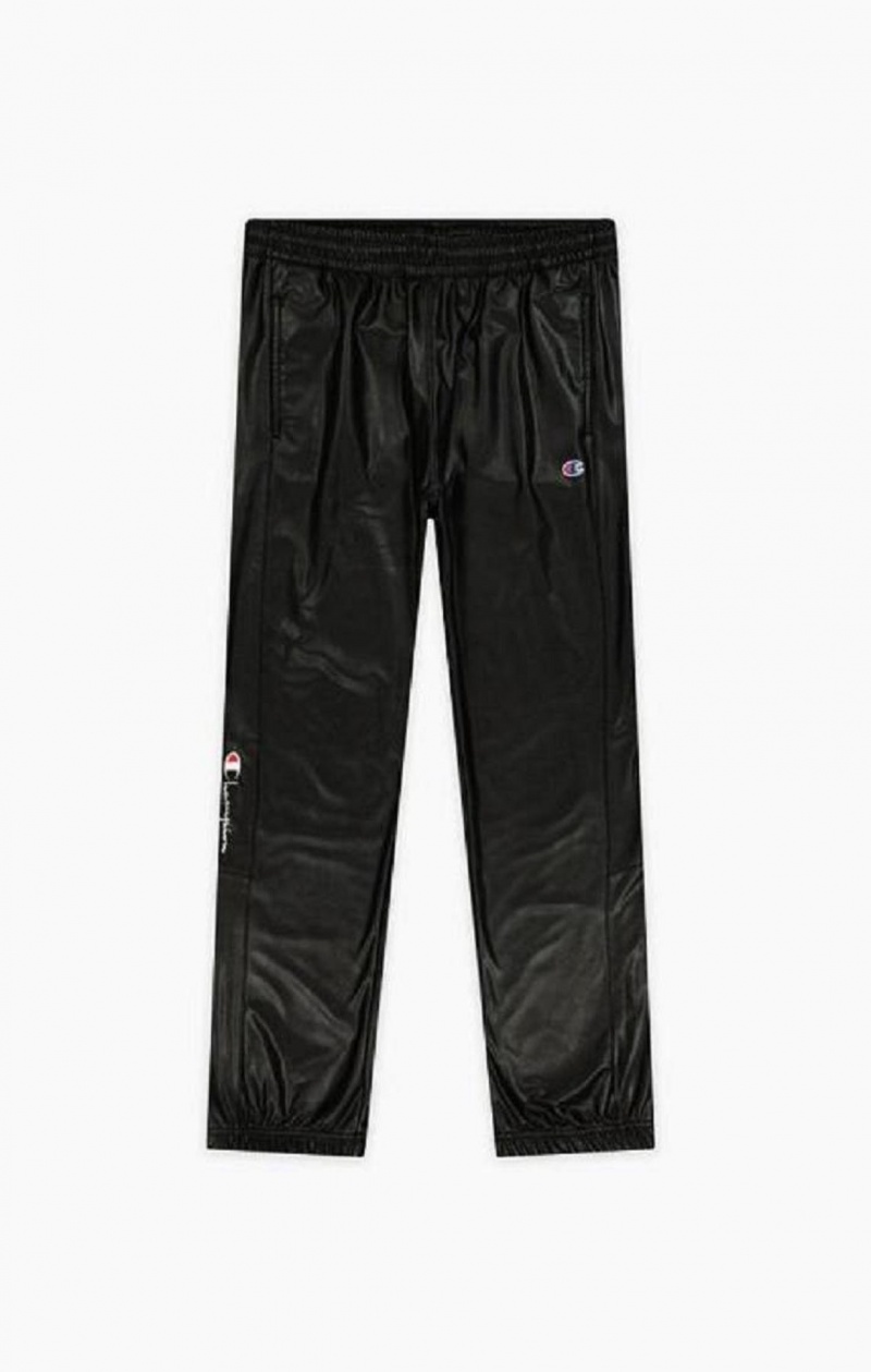 Champion Faux Bőr Pálya Pants Férfi Jogger Nadrág Fekete | 9347-SYHXE